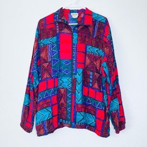 BonWorth Vintage Artsy Zipper Front Patchwork Print Cardigan Jacket Small